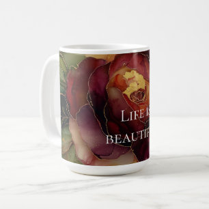 Mug Romantique Rouge Bourgogne Rose Or Floral