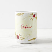 Mug Romantique rouge foncé & fleurs blanches mariage (Centre)