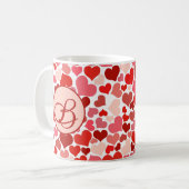 Mug Romantique Rouge rose Coeur amour Valentine Initia (Devant gauche)