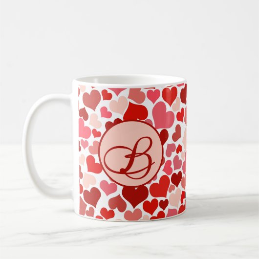 Mug Romantique Rouge rose Coeur amour Valentine Initia (Gauche)