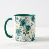 Mug Romantique Turquoise Green Creme Rose Floral Monog (Gauche)