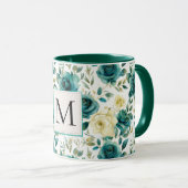 Mug Romantique Turquoise Green Creme Rose Floral Monog (Devant droit)