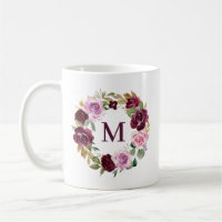Romantique Violet Automne Floral Wreath Monogramme
