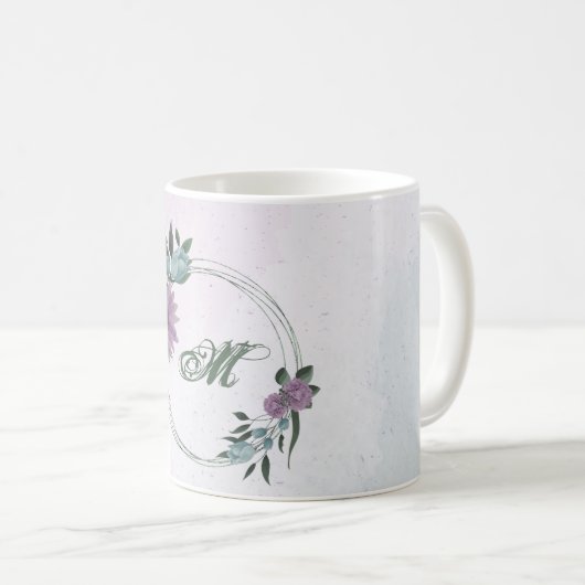 Mug romantique violet poussiéreux et bleu floral (Devant droit)