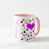 Mug Romarin, Nom Des Filles, Avec Lapins, Papillons, (Devant droit)