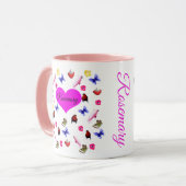 Mug Romarin, Nom Des Filles, Avec Lapins, Papillons, (Devant gauche)