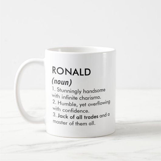 Mug Ronald nom, Nom éditable, Nom personnalisé (Gauche)