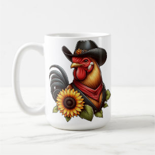 Mug Rooster coloré en Casquette Cowboy avec tournesol