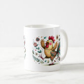 Mug Rooster de fleurs ou style d'art populaire poulet (Devant droit)