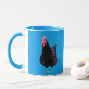 Mug Rooster Noir Sur Arrière - plan Bleu,