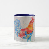 Mug Rooster Rouge Aquarelle Roosters Oiseau coloré (Centre)