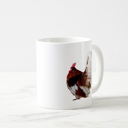 Mug Rooster Rouge Avec Plumes De Queue Blanche (Devant droit)