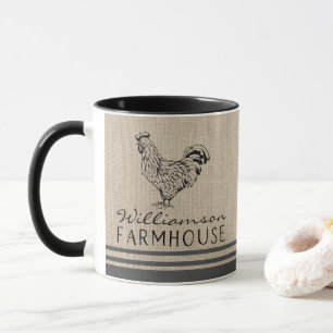 Mug Rooster rustique Nom de famille Burlap