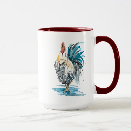 Mug Rooster Splash - Aquarelle Portrait (Droite)