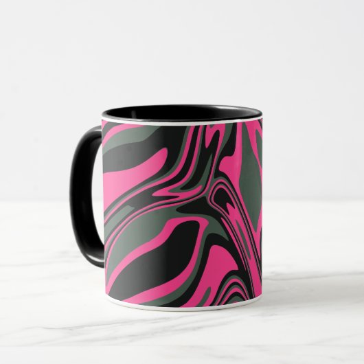 Mug Rose Abstrait, vert foncé et noir (Devant gauche)