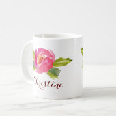 Mug Rose aquarelle avec nom personnalisé (Devant gauche)