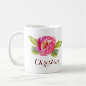 Mug Rose aquarelle avec nom personnalisé (Gauche)