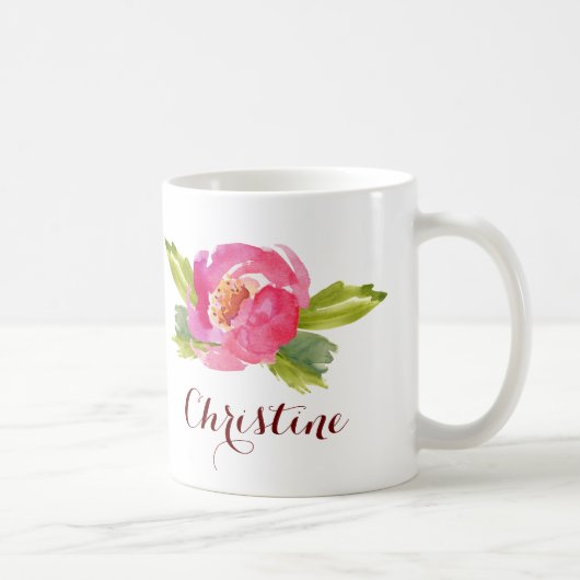 Mug Rose aquarelle avec nom personnalisé (Droite)