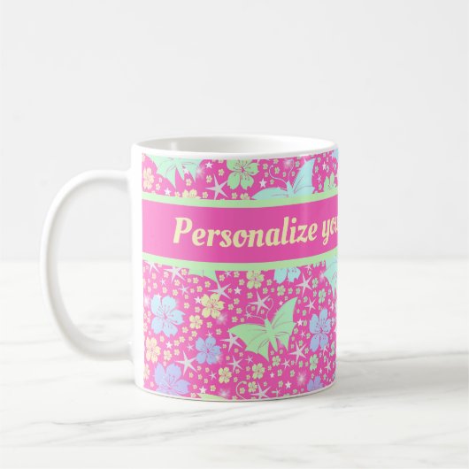 Mug rose,argent,papillon, métal, décoration, conceptio (Gauche)