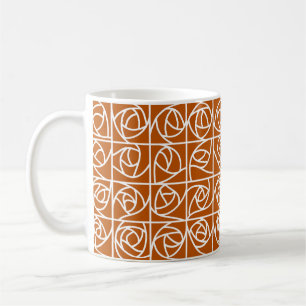 Mug Rose Art déco Carrés stylisé Floral orange