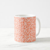 Mug Rose Art Déco Carrés Stylisé Pêche Florale (Devant droit)