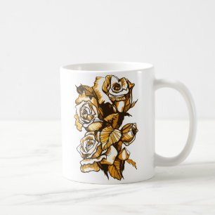 Mug Rose, art floral graphique, fleurs roses fleuries