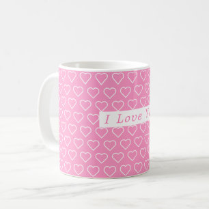 Mug rose avec Coeurs et Texte - Je t'aime