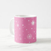 Mug Rose avec points blancs et flocons de neige (Devant gauche)