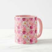 Mug Rose Blanc Rose Pâle Magenta Floral Fleurs (Devant droit)