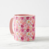 Mug Rose Blanc Rose Pâle Magenta Floral Fleurs (Devant gauche)