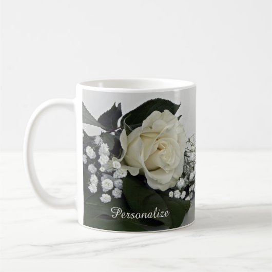 Mug Rose blanche élégante et romantique Personnaliser (Gauche)