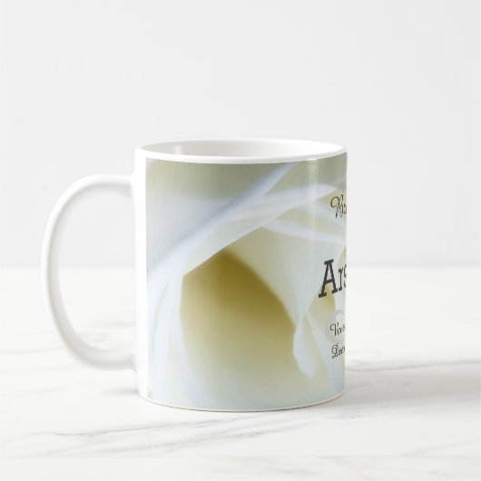 Mug Rose blanche moderne Monogramme (Gauche)