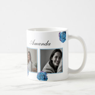 Mug Rose bleu moderne Monogramme Photo Collage Personn