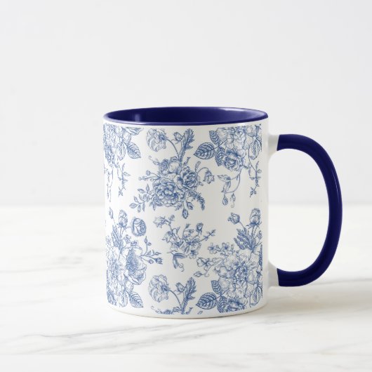 Mug Rose bleu vintage motif floral (Droite)