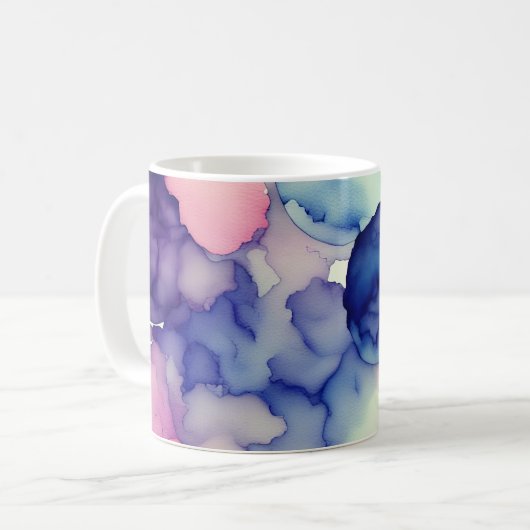 Mug Rose bleu violet Aquarelle peinture Fusion (Devant gauche)