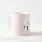 Mug Rose Blush moderne Nom du monogramme personnalisé (Devant gauche)