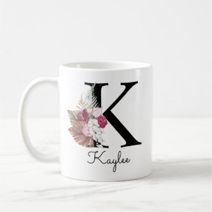 Mug Rose Boho Féminin Floral Monogramme Initiale K