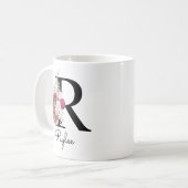 Mug Rose Boho Girly Floral Monogramme initiale R (Devant gauche)