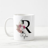 Mug Rose Boho Girly Florale Monogramme Initiale R (Gauche)