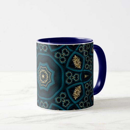 Mug Rose Boho Gold Vert Mandala (Devant droit)