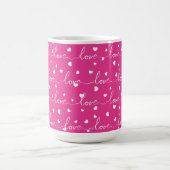 MUG ROSE BRILLANTE AVEC AMOUR BLANC SCRIPTÉ DE COEURS (Centre)