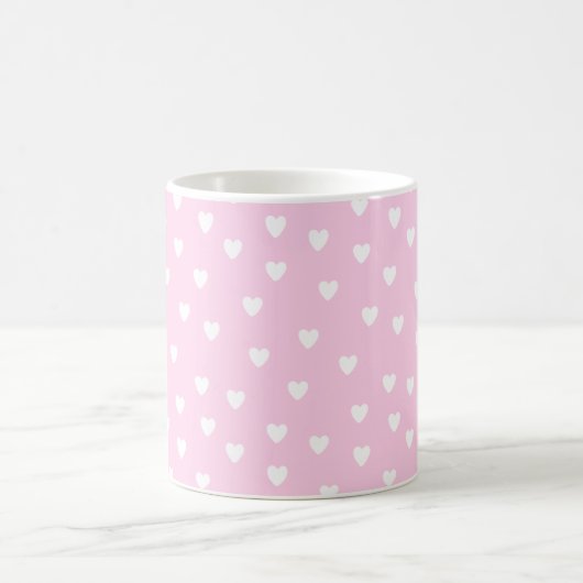Mug Rose chaud avec Coeurs blancs (Centre)