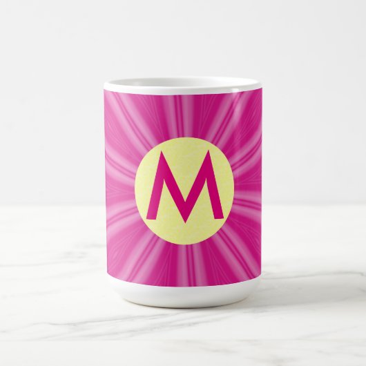 Mug Rose chaud soleil éclat Monogramme jaune Cercle (Centre)