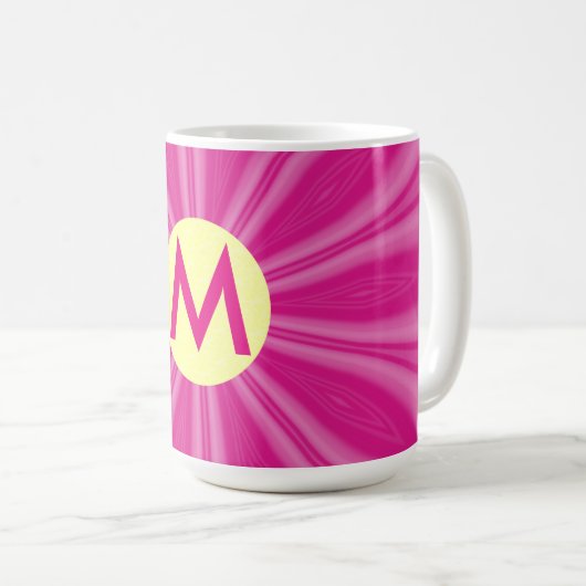 Mug Rose chaud soleil éclat Monogramme jaune Cercle (Devant droit)