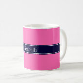 Mug Rose chaud solide #2, Nom du ruban bleu marine Mon (Devant droit)
