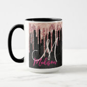 Mug Rose chic rousse noir goutte à goutte monogramme (Gauche)