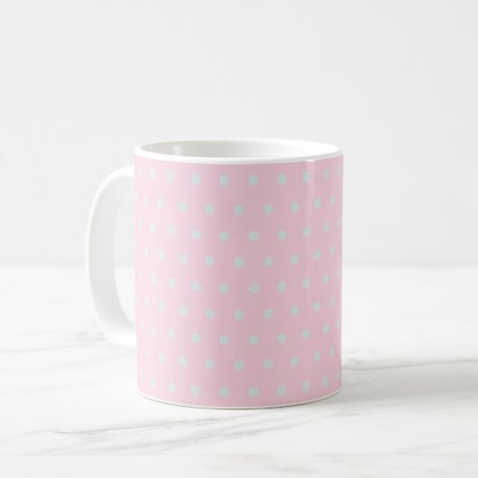 Mug Rose Clair Points Bleus Gris Clair (Devant gauche)
