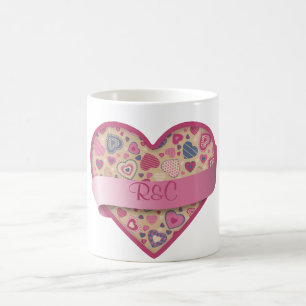 Mug Rose-coeur beige avec la bannière, personnalisabl