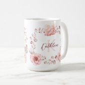 Mug Rose d'aquarelle Wreath personnalisée | BLANCHE (Devant droit)