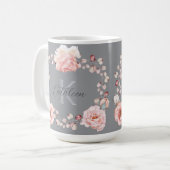 Mug Rose d'aquarelle Wreath personnalisée | Gray (Devant gauche)